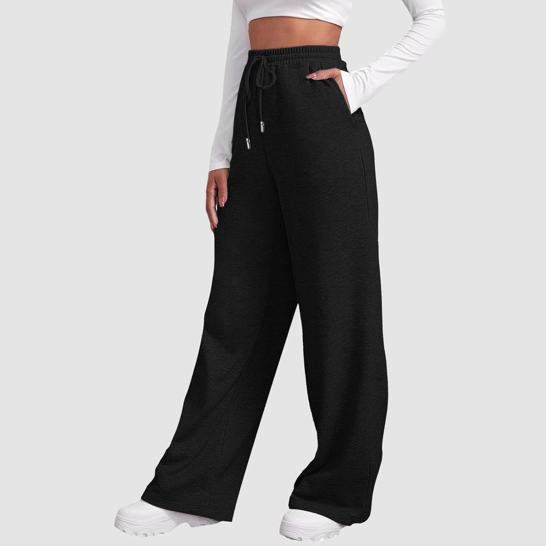 Damen nan weite High‑Waist Palazzo-Loungehose mit elastischem Komfortbund, Kordelzug und seitlichen Eingrifftaschen Drune
