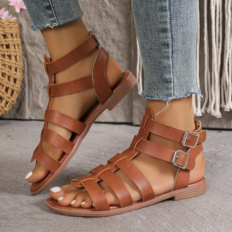 Damen modische Riemchen-Sandalen mit verstellbaren Schnallen und atmungsaktivem Obermaterial Drune