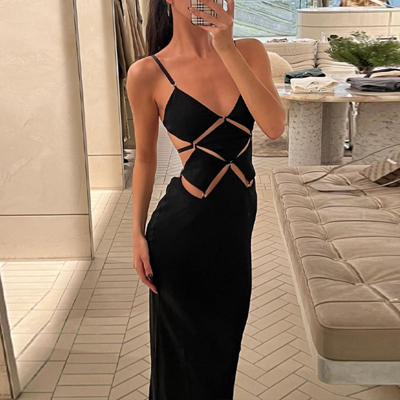Damen glamouröses Maxikleid mit einzigartigem Schnitt und eleganten Schlaufen Drune