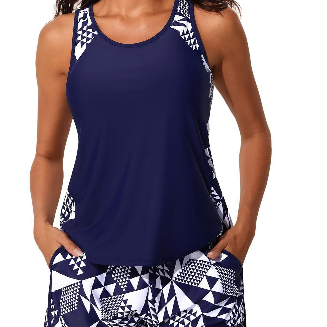 Damen Sportliches Tankini-Set mit hohem Bund und floralem Muster Drune
