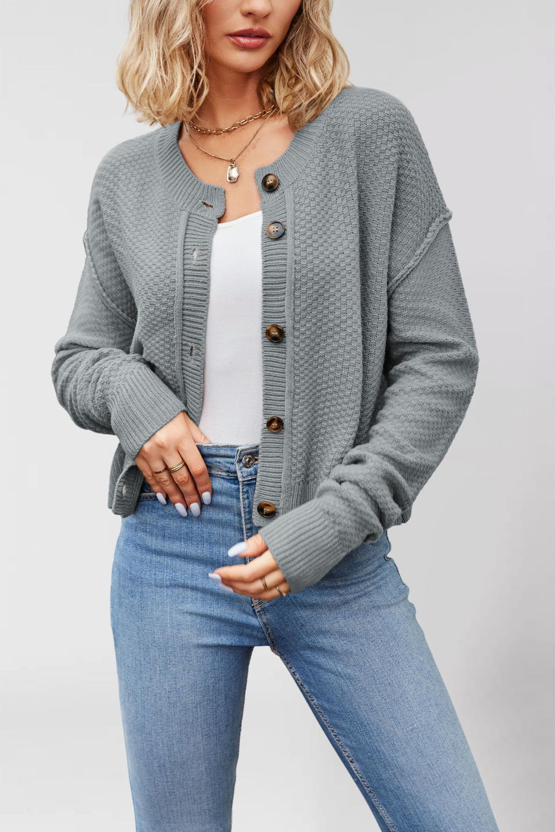 Damen Strickjacke mit Knopfleiste und strukturierter Oberfläche Drune