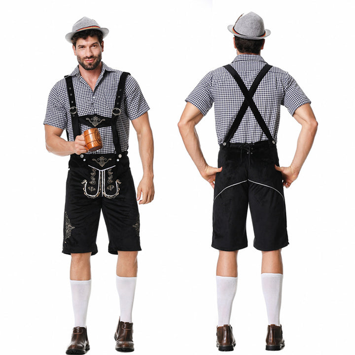 Herren nan traditionelle kurze Trachtenlederhose mit aufwendiger Stickerei und verstellbaren Trägern Drune