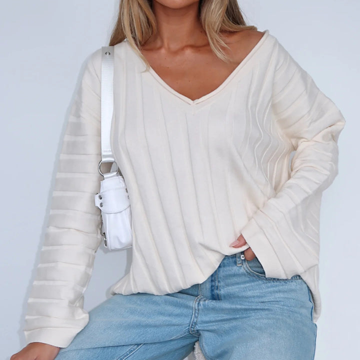 Damen strukturierter V-Ausschnitt Pullover Drune