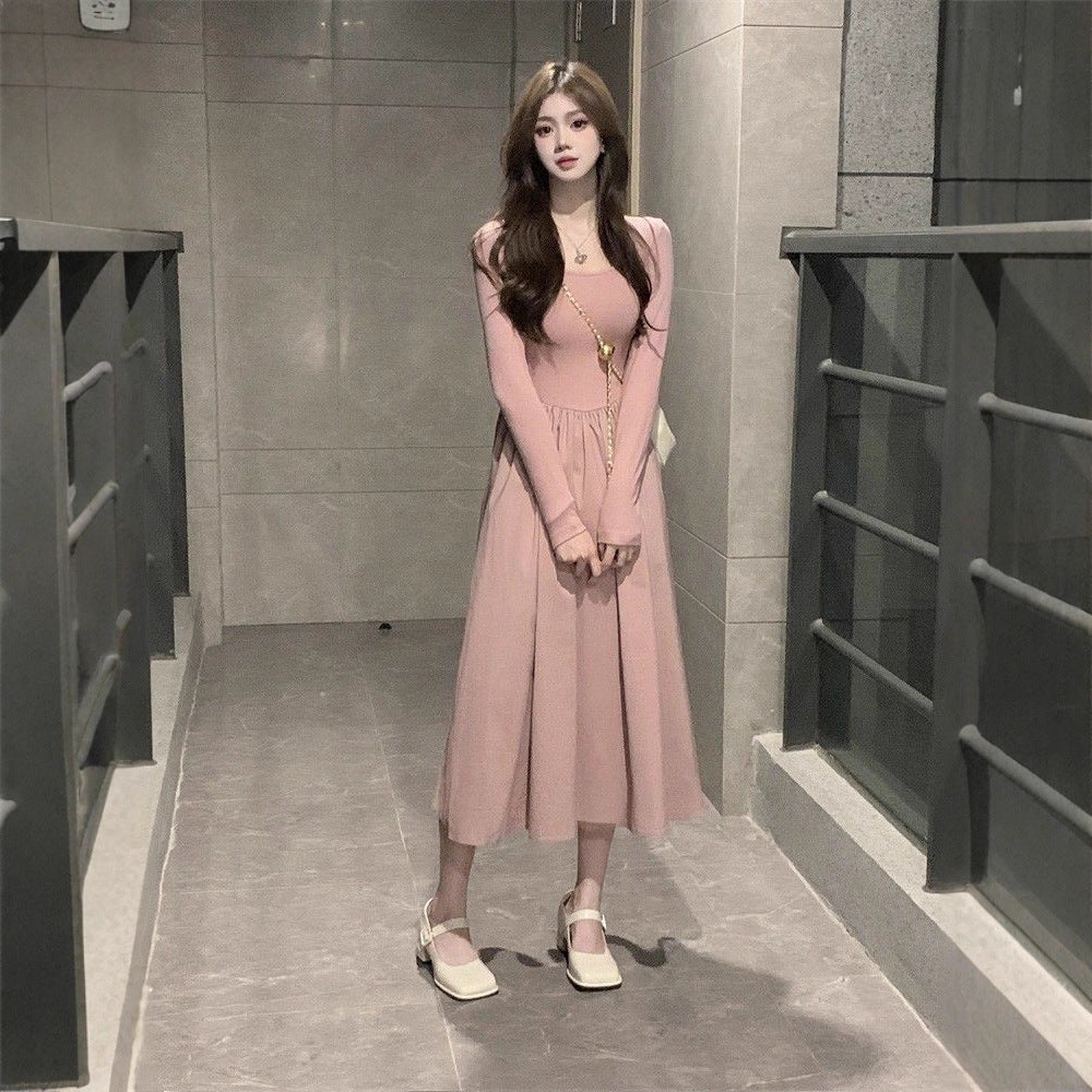 Damen langärmliges Midi-Kleid mit schwingendem Rock und dekorativen Puffärmeln Drune