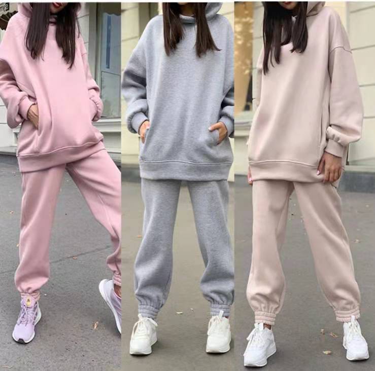 Damen lässiger Jogginganzug mit weichem Material und elastischem Bund Drune