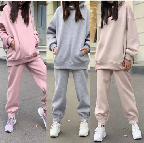 Damen lässiger Jogginganzug mit weichem Material und elastischem Bund Drune