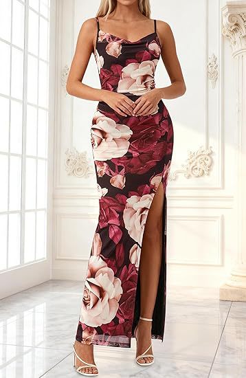 Damen Maxikleid mit seitlichem Schlitz und floralem Design Drune
