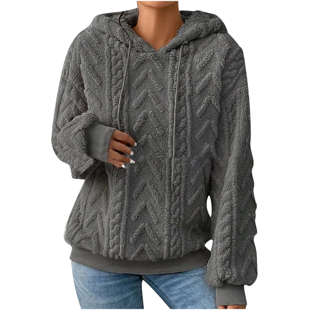 Damen nan kuscheliger Kapuzenpullover mit Zopfmuster Eingrifftaschen und Rippbündchen Drune