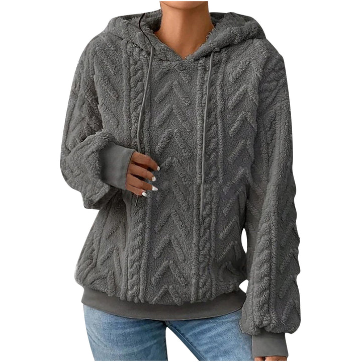 Damen nan kuscheliger Kapuzenpullover mit Zopfmuster Eingrifftaschen und Rippbündchen Drune