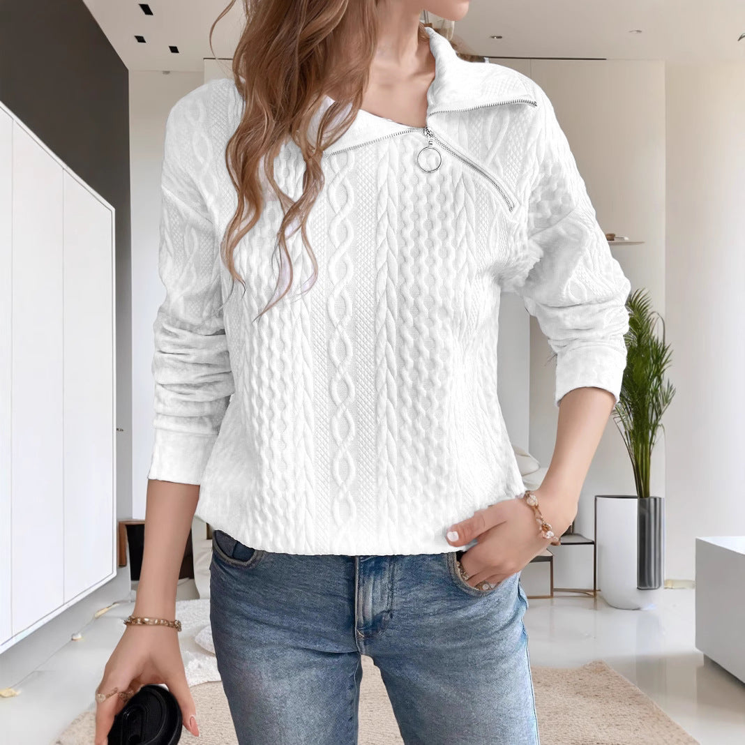 Damen legerer Strickpullover mit kurzem Reißverschluss und strukturierter Oberfläche Drune