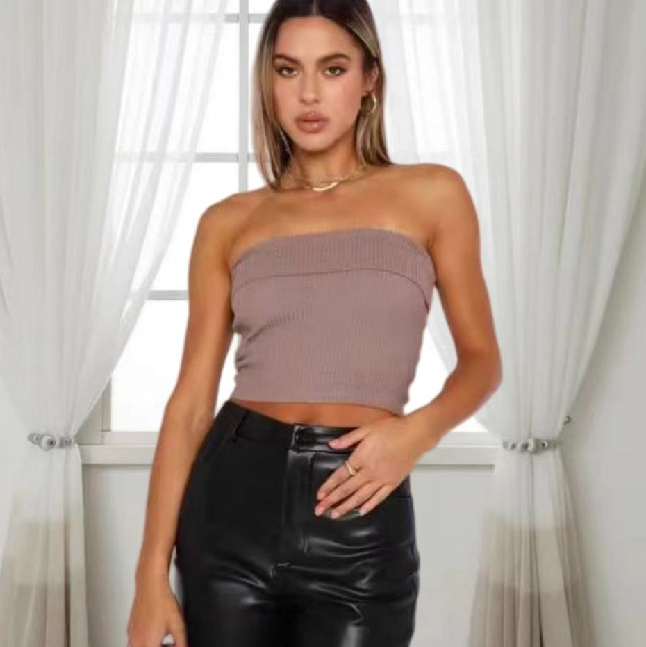 Damen Off-Shoulder Cropped Top mit strukturiertem Rippdesign Drune