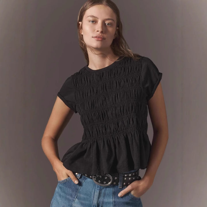 Damen elegant geschnittene Bluse mit gerafftem Mieder Drune