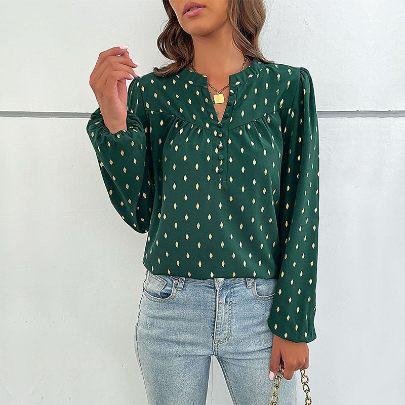 Damen Bluse mit feinem Punktmuster und Knopfleiste Drune