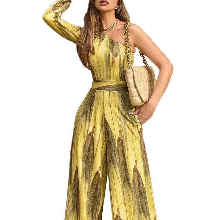 Damen Jumpsuit mit asymmetrischem Schnitt und botanischem Druck Drune