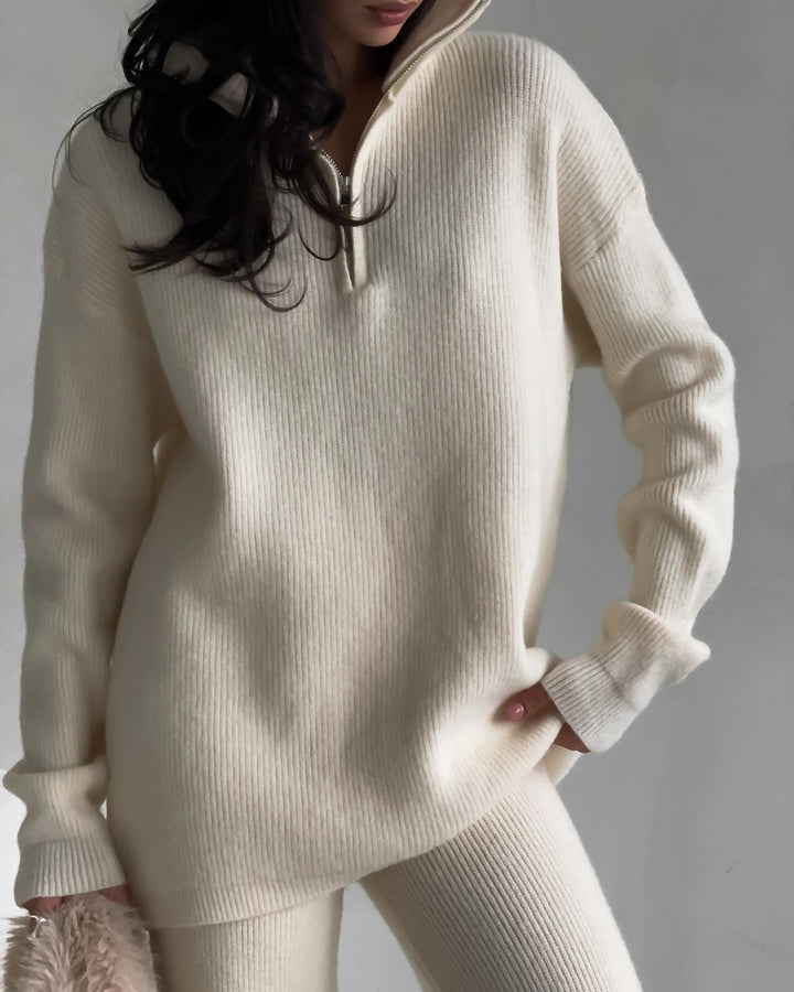 Damen kuscheliger Pullover mit hohem Kragen und Rippstruktur Drune