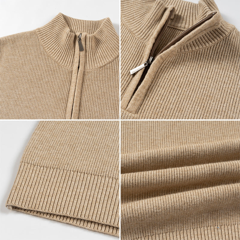 Herren modischer Strickpullover mit halbem Reißverschluss und strukturiertem Muster Drune
