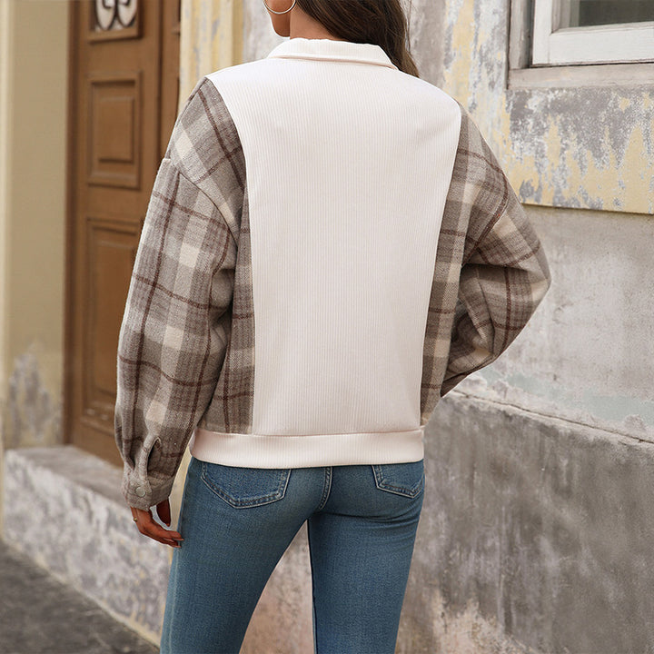 Damen modischer Sweatshirt mit Karomuster und Knopfdetails Drune