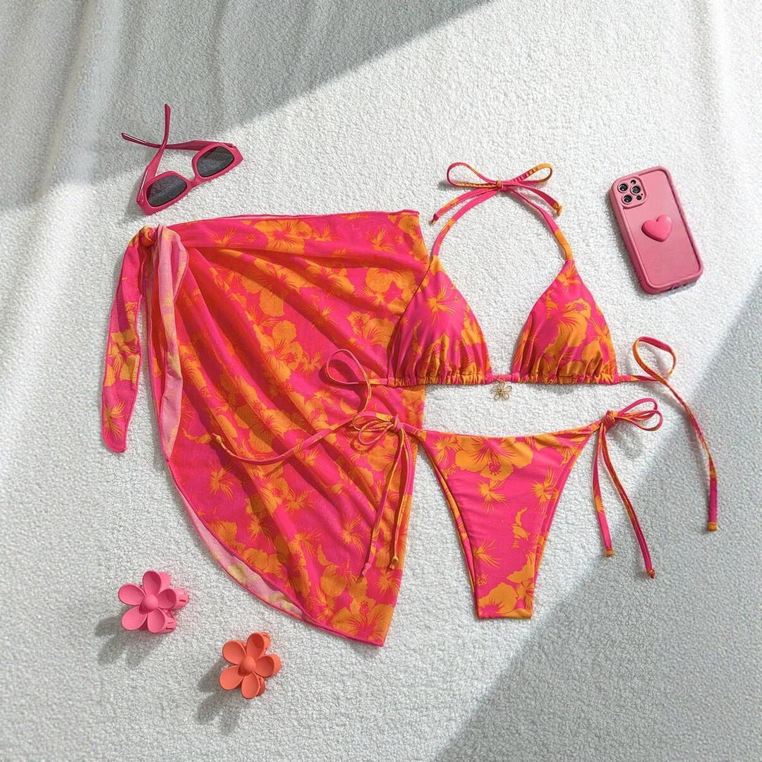 Damen Triangel-Bikini-Set mit verstellbaren Trägern und Wickeltuch Drune