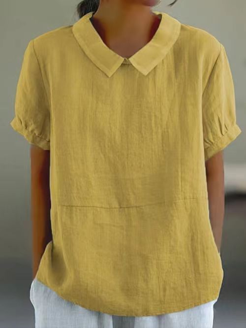 Damen luftige Bluse mit Kragen und umschlägigen Ärmeln Drune