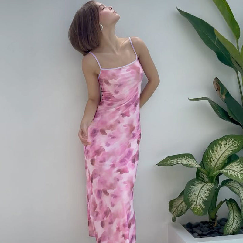 Damen Maxikleid mit floralen Muster und verstellbaren Spaghetti-Trägern Drune