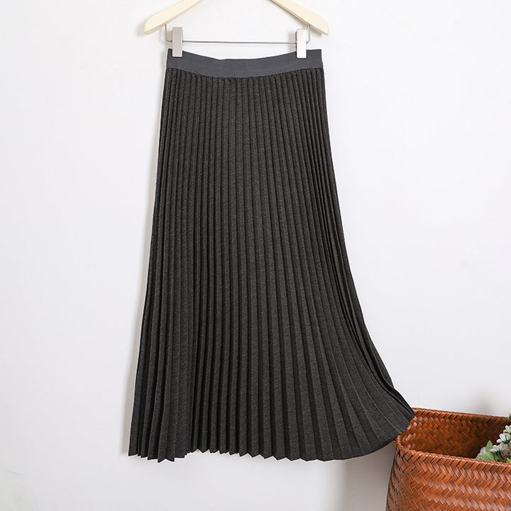 Damen nan feingestrickter Falten-Midirock mit breitem elastischem Komfortbund und knitterfreier Struktur Drune