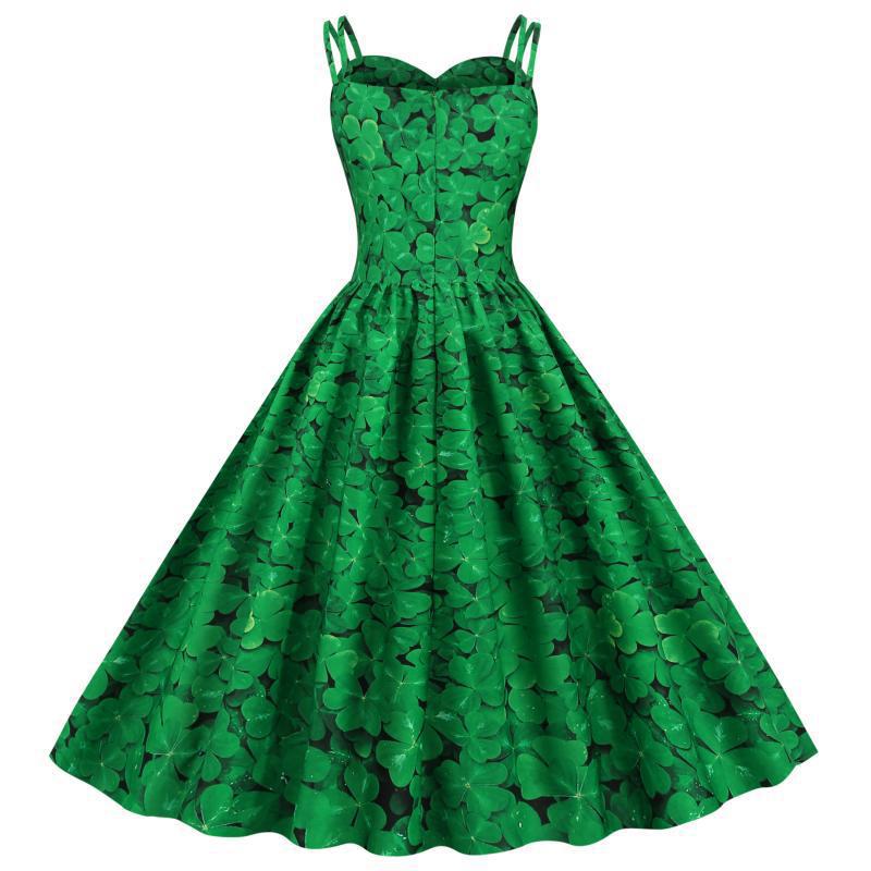 Damen A-Linien Kleid mit tierischem Motiv und verzierten Trägern Drune