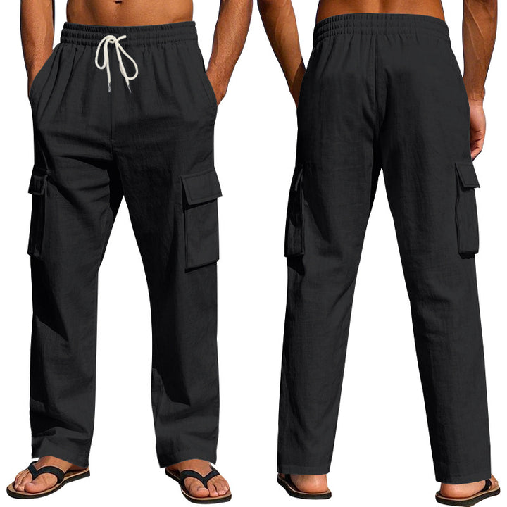 Herren nan leichte Cargohose im Resort-Look mit elastischem Tunnelzug, Mehrfachtaschen und geradem Bein Drune