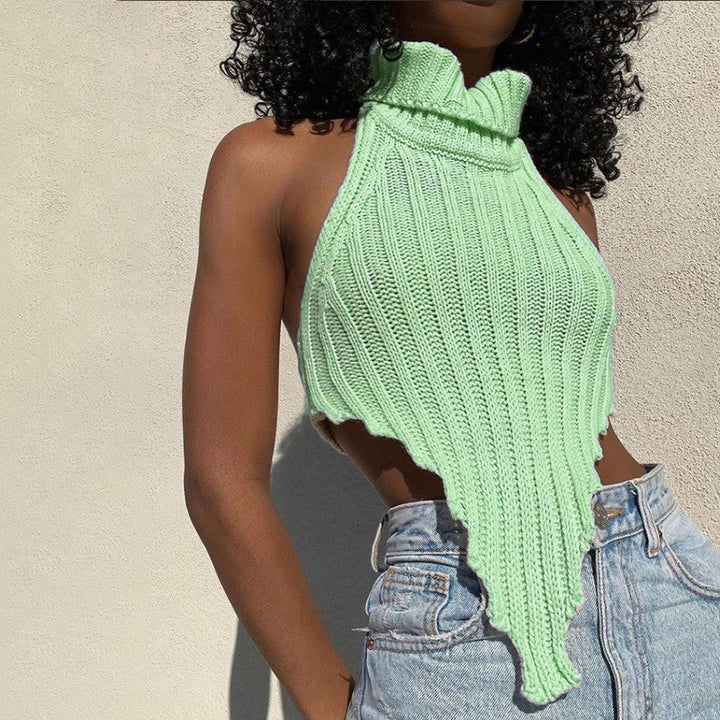 Damen cropped Stricktop mit hohem Kragen Drune