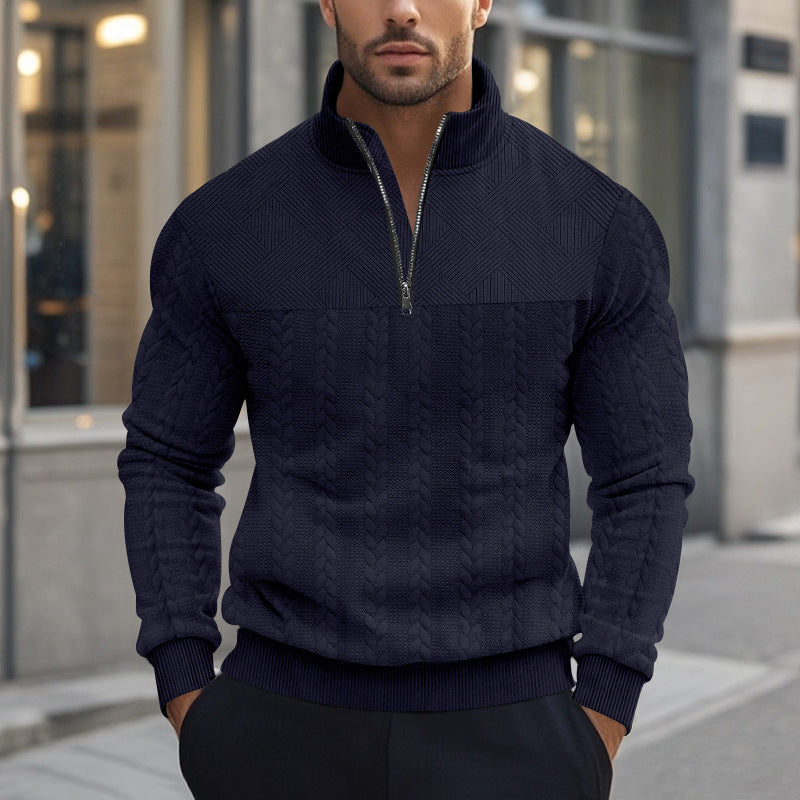 Herren Strickpullover mit halbem Reißverschluss und strukturierter Oberfläche Drune