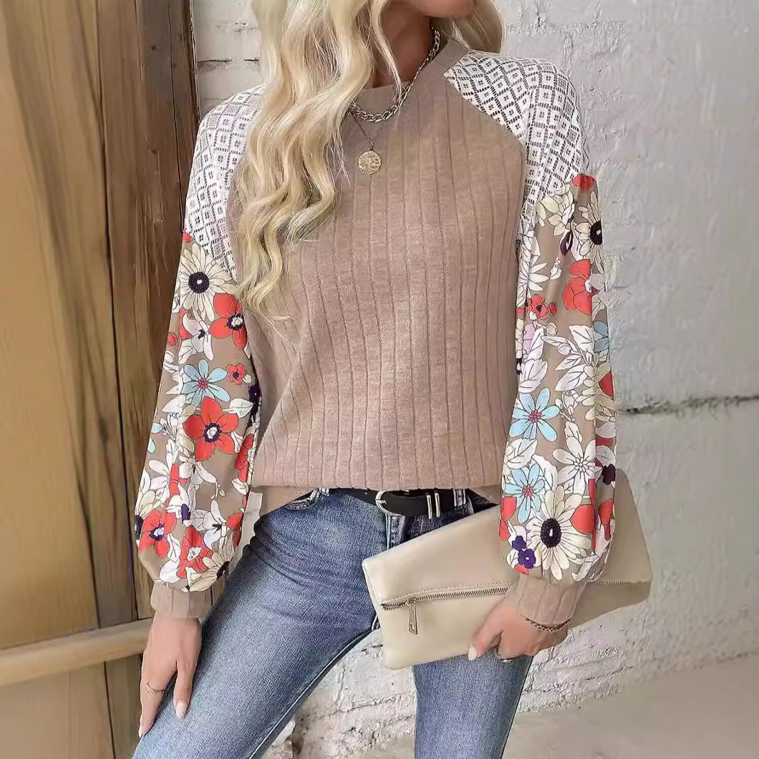 Damen verspielt gestalteter Pullover mit floralem Ärmel-Design Drune