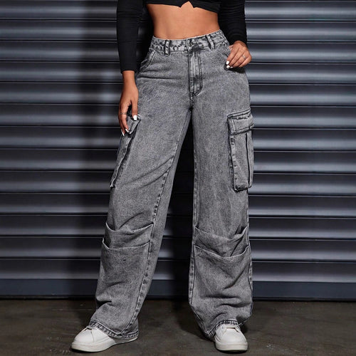 Damen Cargo-Jeans mit hohem Bund und praktischen Seitentaschen Drune