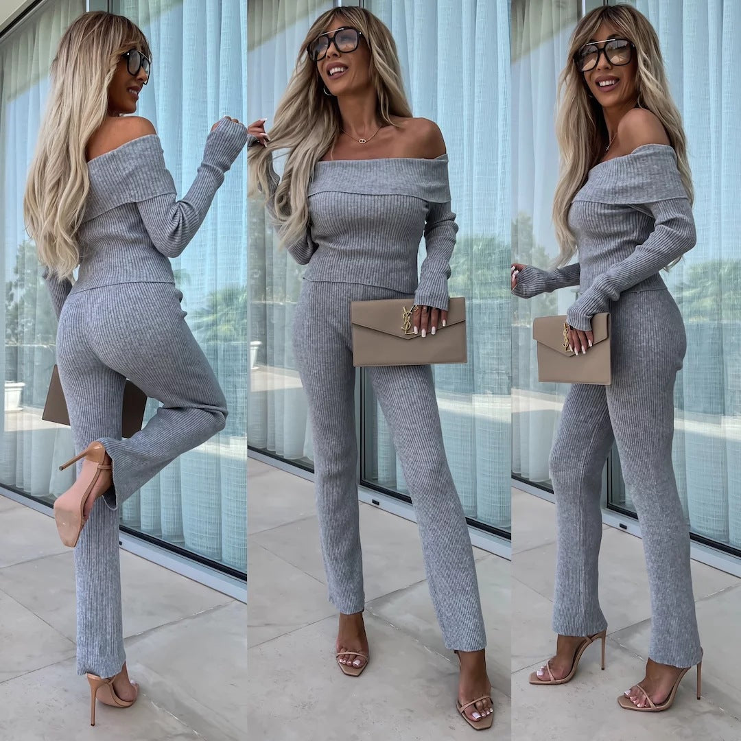 Damen lässiger Jumpsuit mit Off-Shoulder-Ausschnitt und weit geschnittenen Beinen Drune