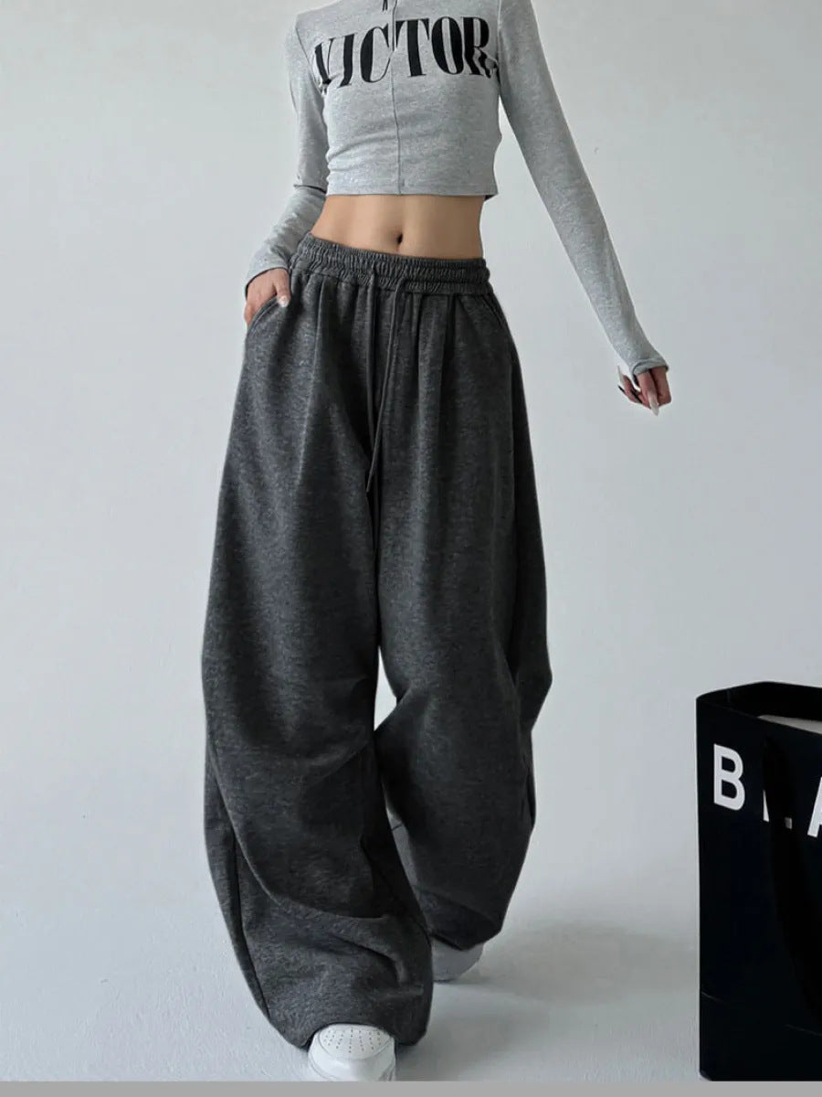 Damen Bequeme Weite Jogginghose mit elastischem Bund und seitlichen Taschen Drune