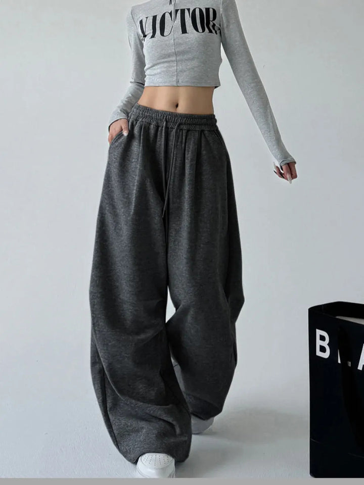 Damen Bequeme Weite Jogginghose mit elastischem Bund und seitlichen Taschen Drune