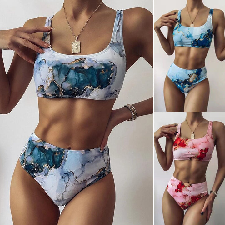 Damen Asymmetrisches Bikini-Set mit geknotetem Oberteil Drune