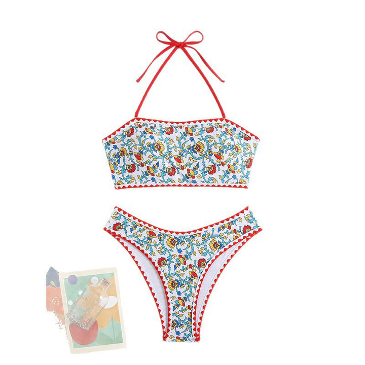 Damen Triangel-Bikini mit verspieltem Blumendesign und Rüschen Drune