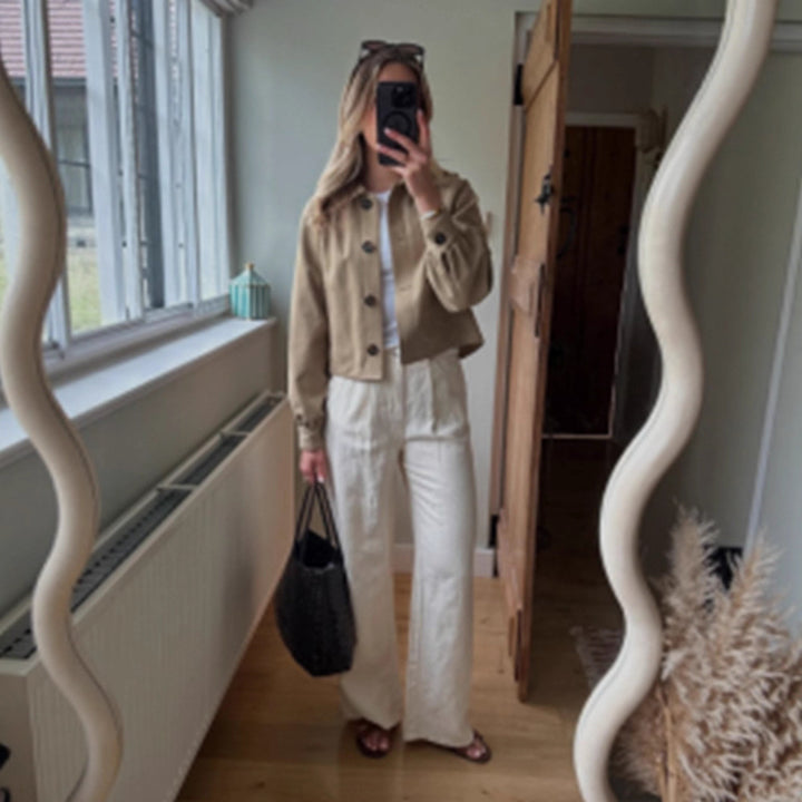 Damen lässige cropped Jacke mit geschmackvollen Knopfdetails Drune