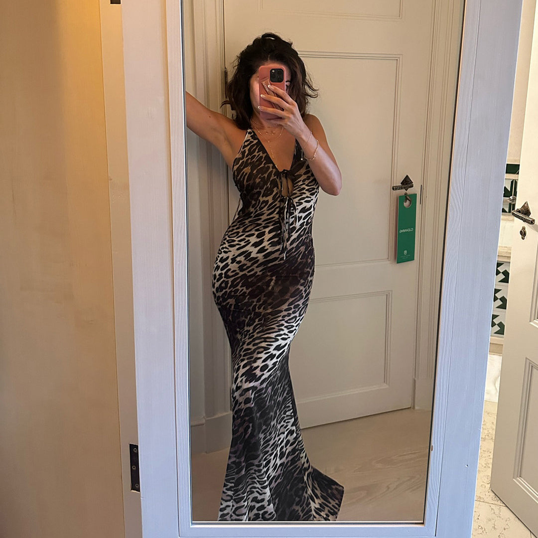 Damen Maxikleid mit tiefem V-Ausschnitt und verstellbaren Trägern Drune