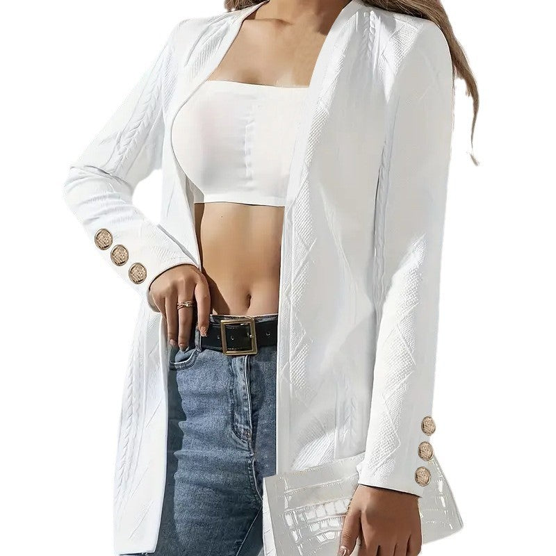 Damen Elegante Longjacke mit strukturiertem Design und dekorativen Knopfdetails Drune