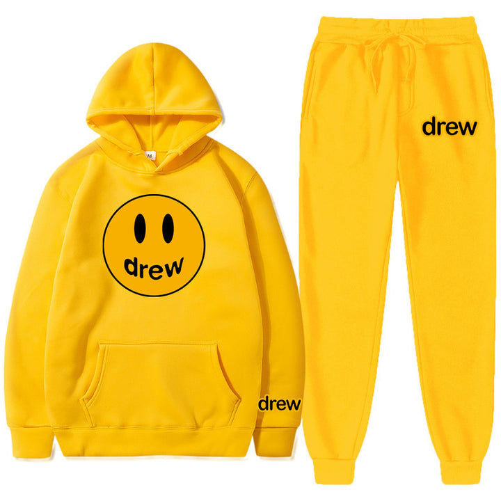 Unisex nan zweiteiliges Lounge-Set aus French-Terry mit Smiley-Print Kapuzenpullover und tapered Jogginghose Drune