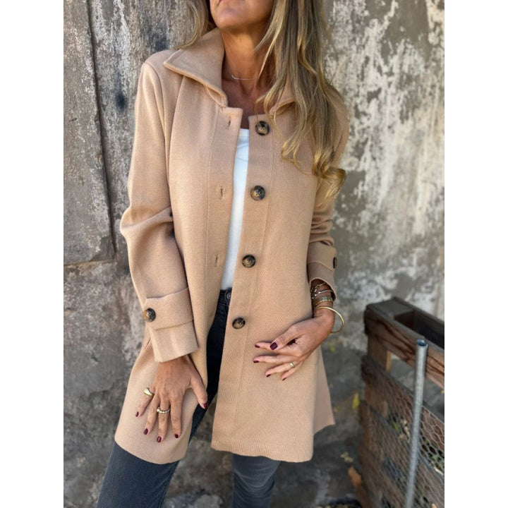Damen elegante Übergangsjacke mit schickem Kragen und dekorativen Knopfdetails Drune