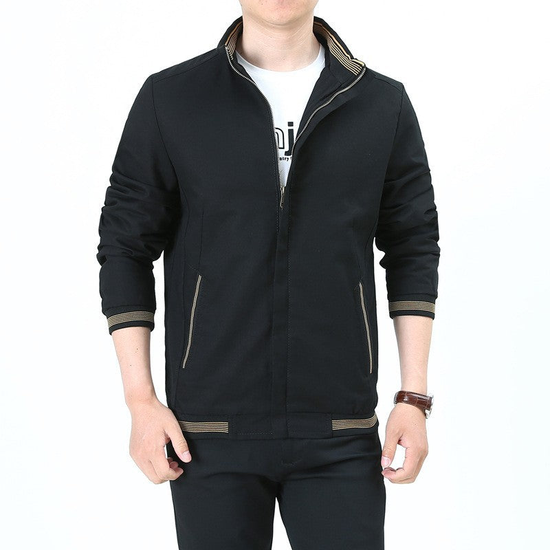 Herren nan taillierte Harrington-Jacke aus Baumwoll-Twill mit verdecktem Reißverschluss und gestreiften Bündchen Drune