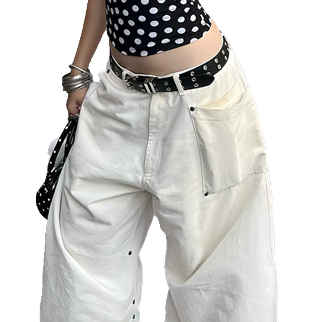 Damen Weite Cargo-Hose mit praktischen Seitentaschen und Hochbund Drune