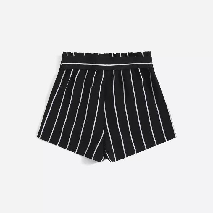 Damen gestreifte Freizeit-Shorts mit elastischem Bund und Bindegürtel Drune