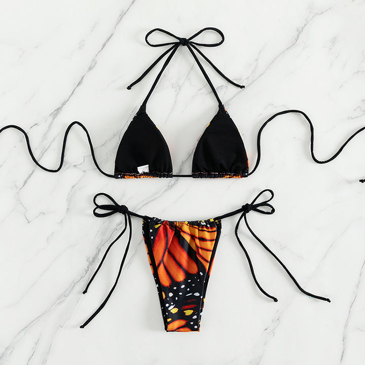 Damen Schmetterlingsdruck Dreieck Bikini Set Drune