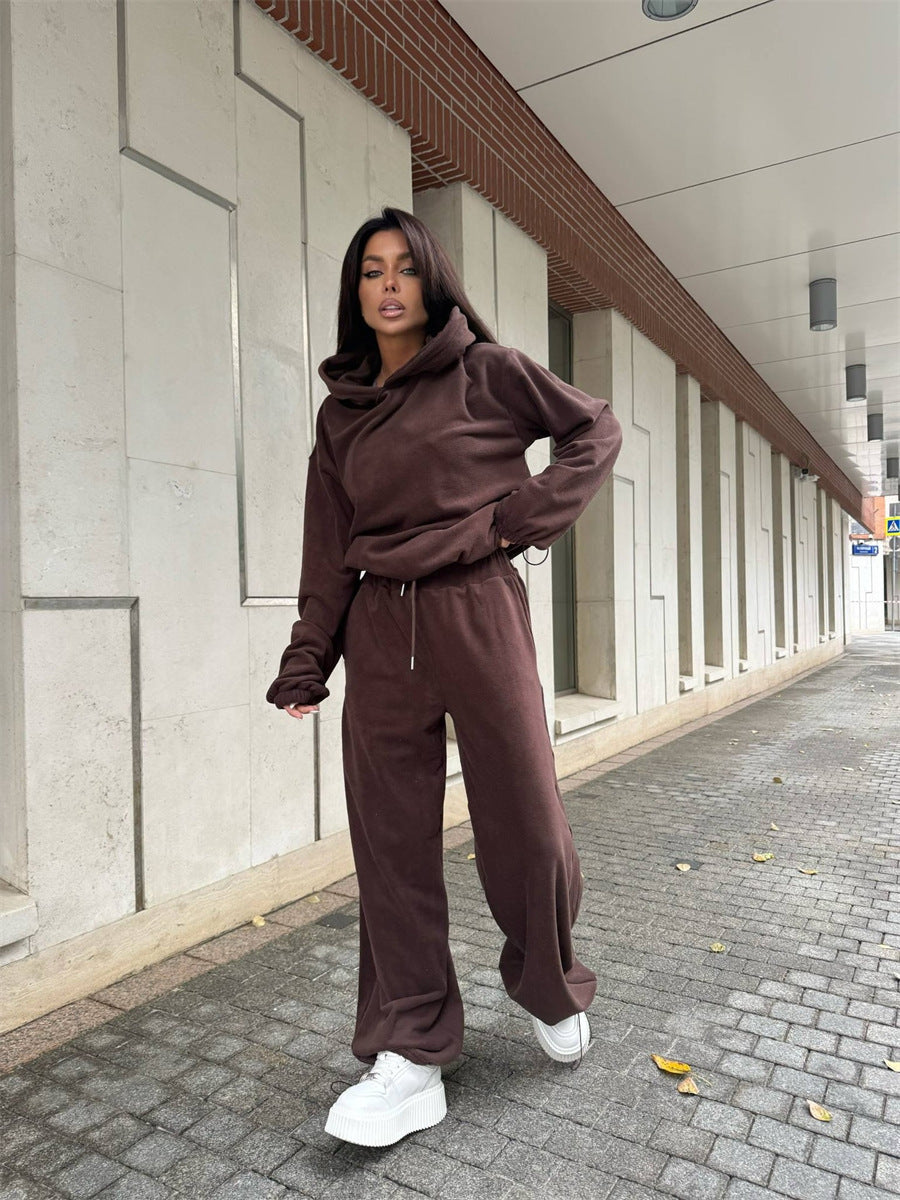 Damen Fleece-Loungewear-Set mit praktischen Taschen und lässigem Schnitt Drune