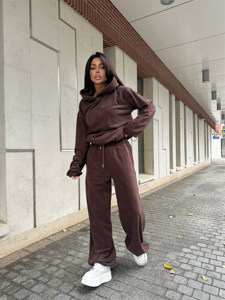 Damen Fleece-Loungewear-Set mit praktischen Taschen und lässigem Schnitt Drune