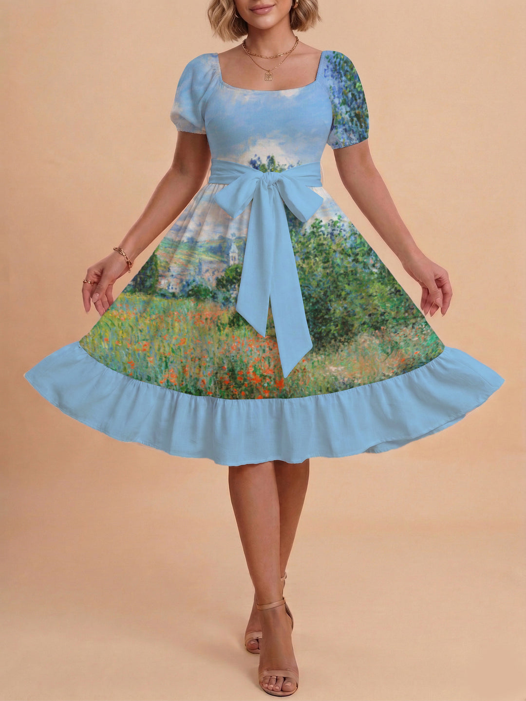 Damen schickes Glitzerkleid mit tailliertem Schnitt und Rüschensaum Drune