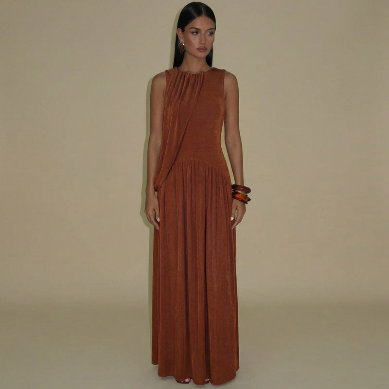 Damen Elegantes Maxikleid mit asymmetrischem Schnitt und fließendem Stoff Drune