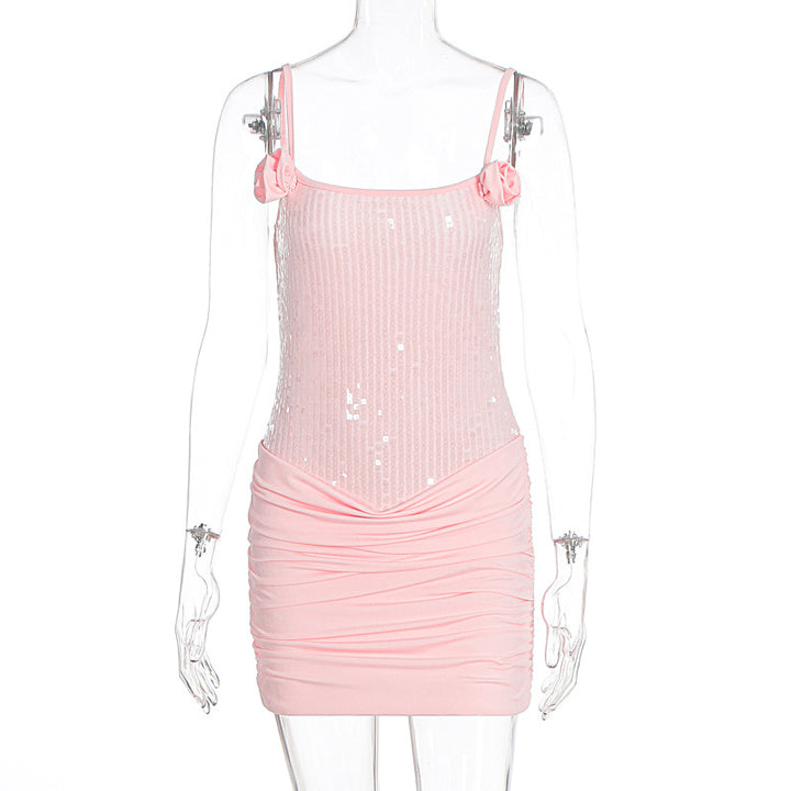 Damen Minikleid mit Paillettenverzierung und Rüschendetails Drune
